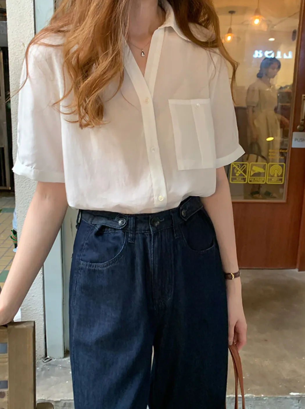 [Korean Style] Dark Wash Wide Leg Jeans w/ Adjustable Waist