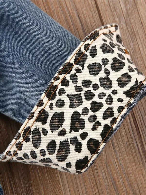 Leopard Lapel Denim Jacket