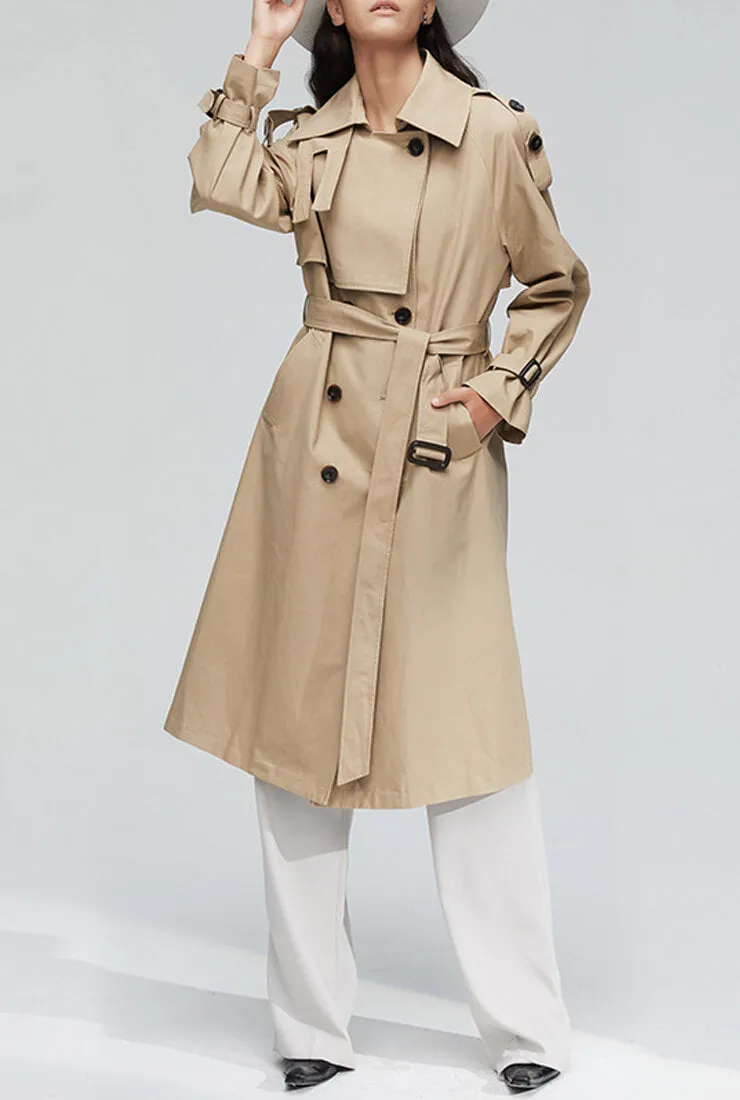 London Style  Double-Breasted Long Trench Coat