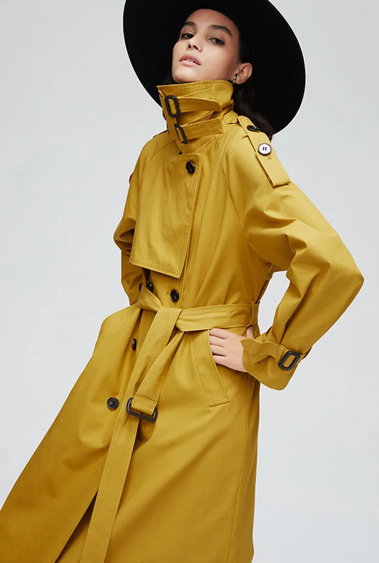 London Style  Double-Breasted Long Trench Coat