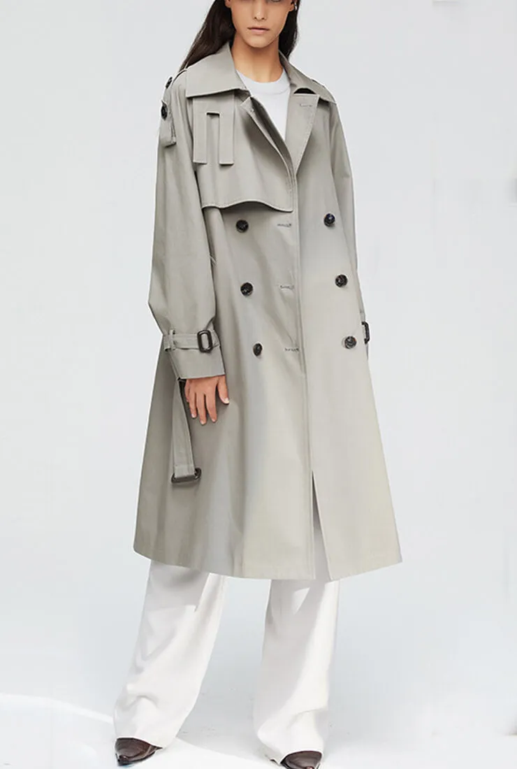 London Style  Double-Breasted Long Trench Coat