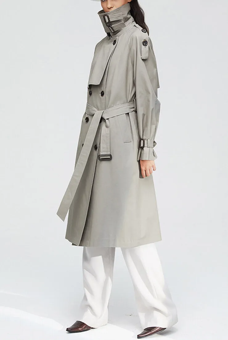 London Style  Double-Breasted Long Trench Coat