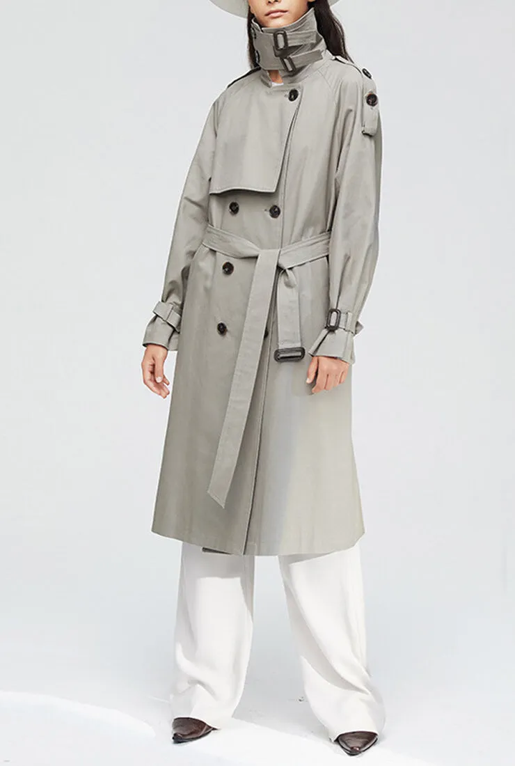 London Style  Double-Breasted Long Trench Coat