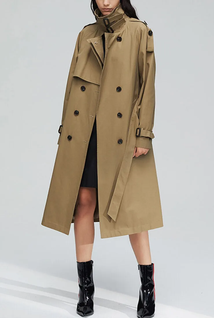 London Style  Double-Breasted Long Trench Coat