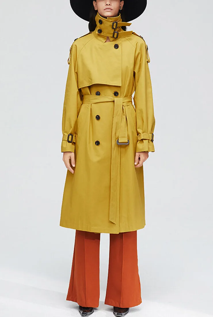 London Style  Double-Breasted Long Trench Coat