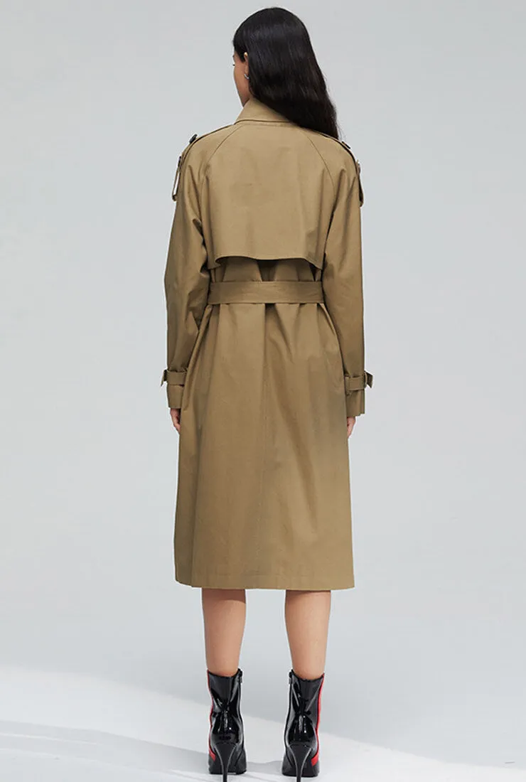 London Style  Double-Breasted Long Trench Coat