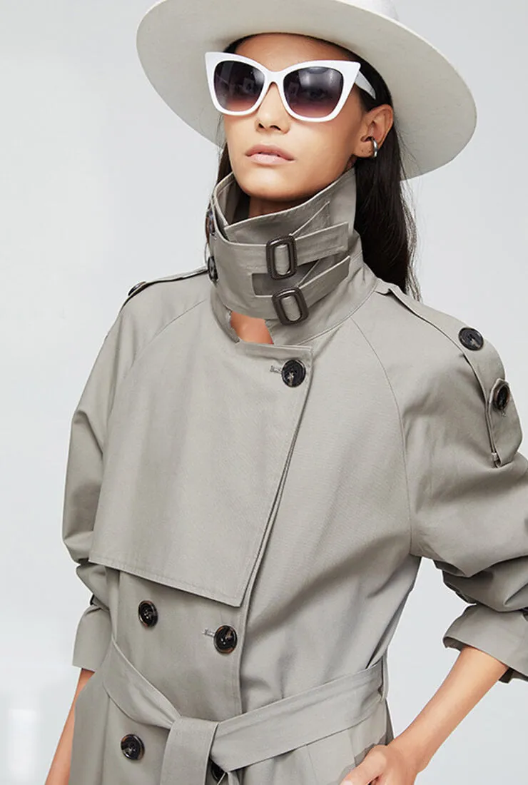 London Style  Double-Breasted Long Trench Coat