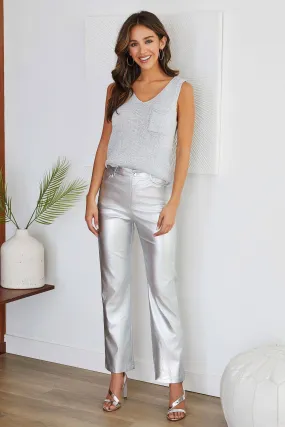 Luna Silver Vegan Leather Pants