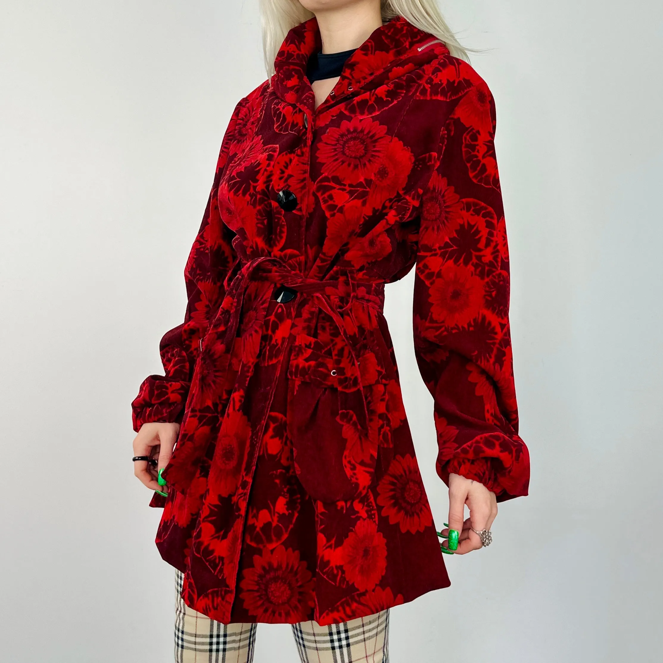 Maroon Floral Corduroy Coat