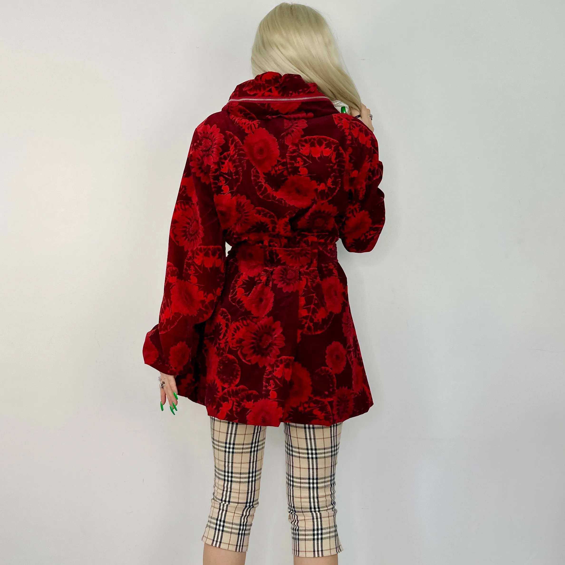 Maroon Floral Corduroy Coat