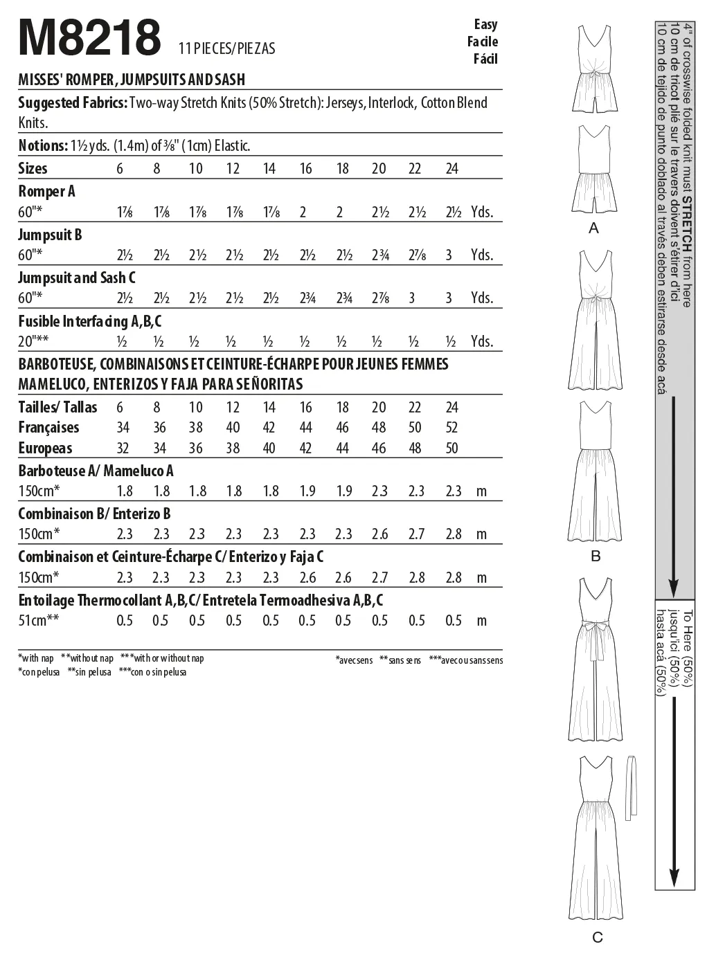 McCall's Pattern M8218 Misses' Romper, Jumpsuits & Sash