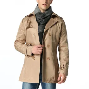 Mens Fashion Business Solid Slim Fit Mid-long Trench Coat