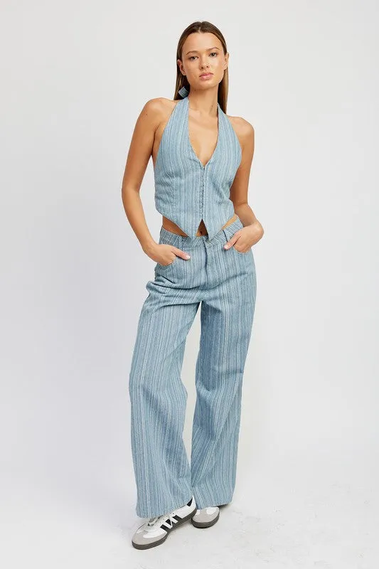 Mid rise wide leg pants