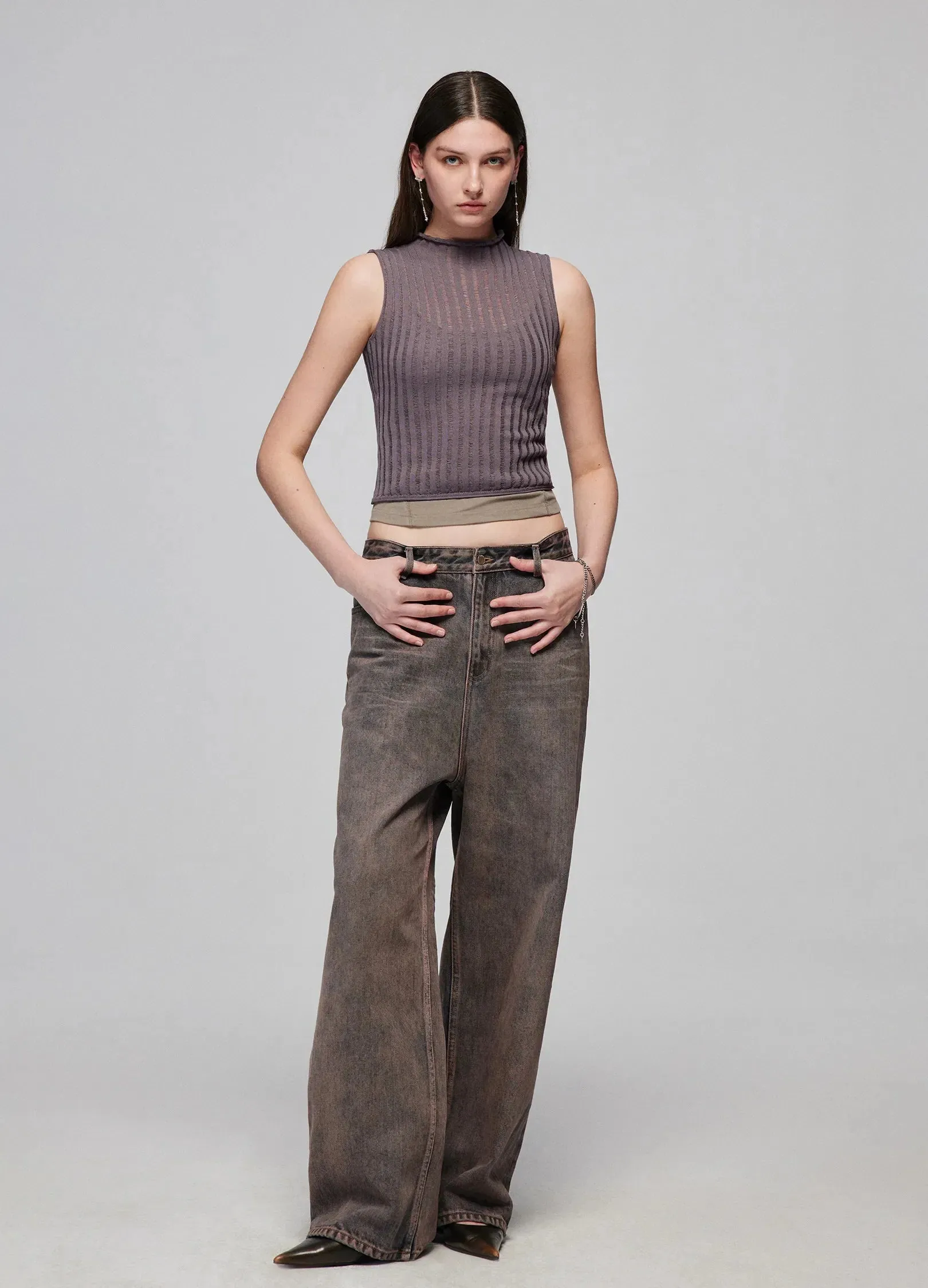 Overdyed Wide-Leg Pants