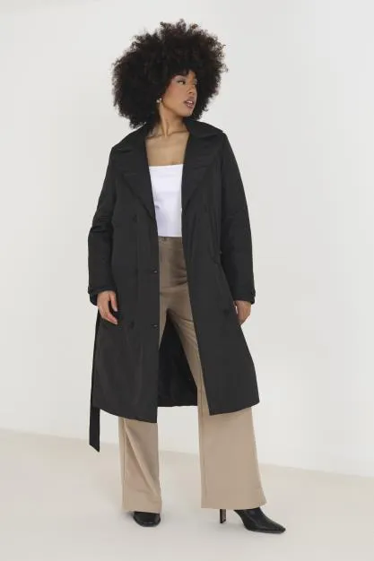 PADDED DOUBLE BREASTSED TRENCH COAT WITH TIE BELT