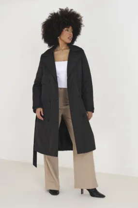 PADDED DOUBLE BREASTSED TRENCH COAT WITH TIE BELT