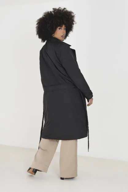 PADDED DOUBLE BREASTSED TRENCH COAT WITH TIE BELT