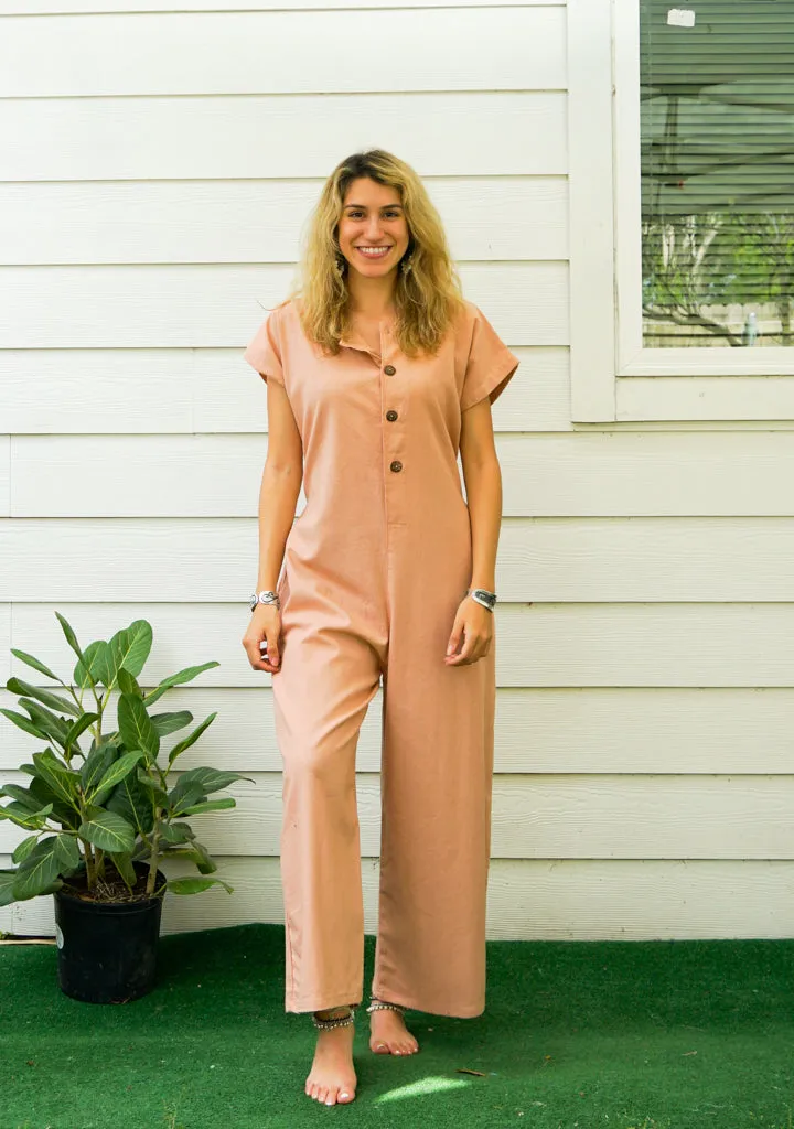 Peach Natural Cotton Jumpsuits with Pockets