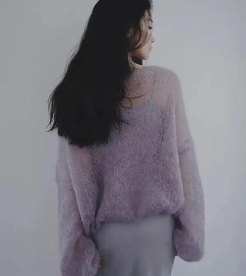 Puff Sleeved Mesh Knit Sweater