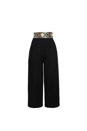 Raha Wide Leg Cropped Pants - Black