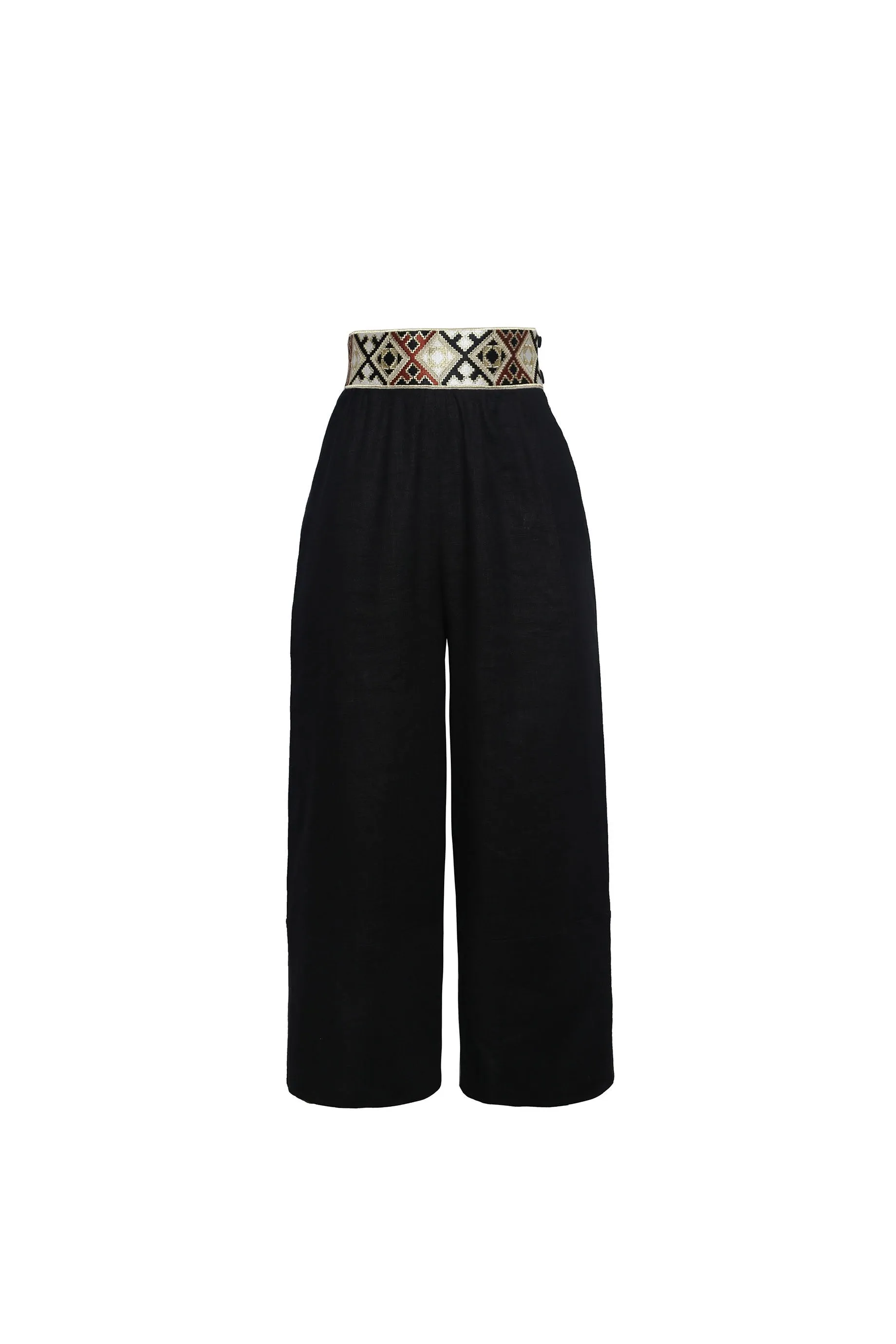 Raha Wide Leg Cropped Pants - Black