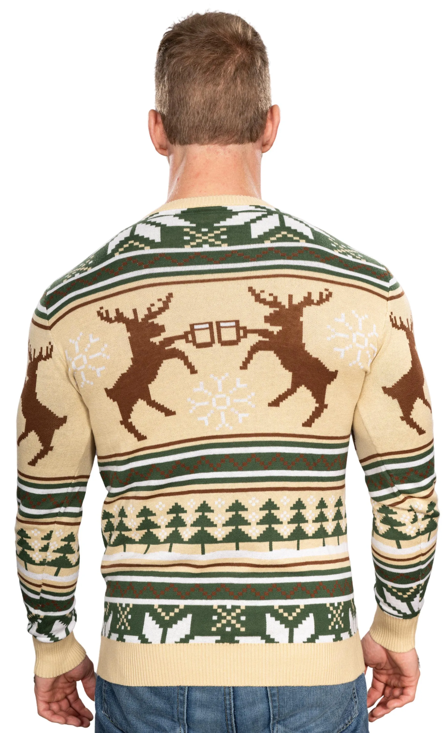 Reindeer Cheers Holiday Season Snowflakes Adult Unisex Fully Knitted Ugly Christmas Sweater