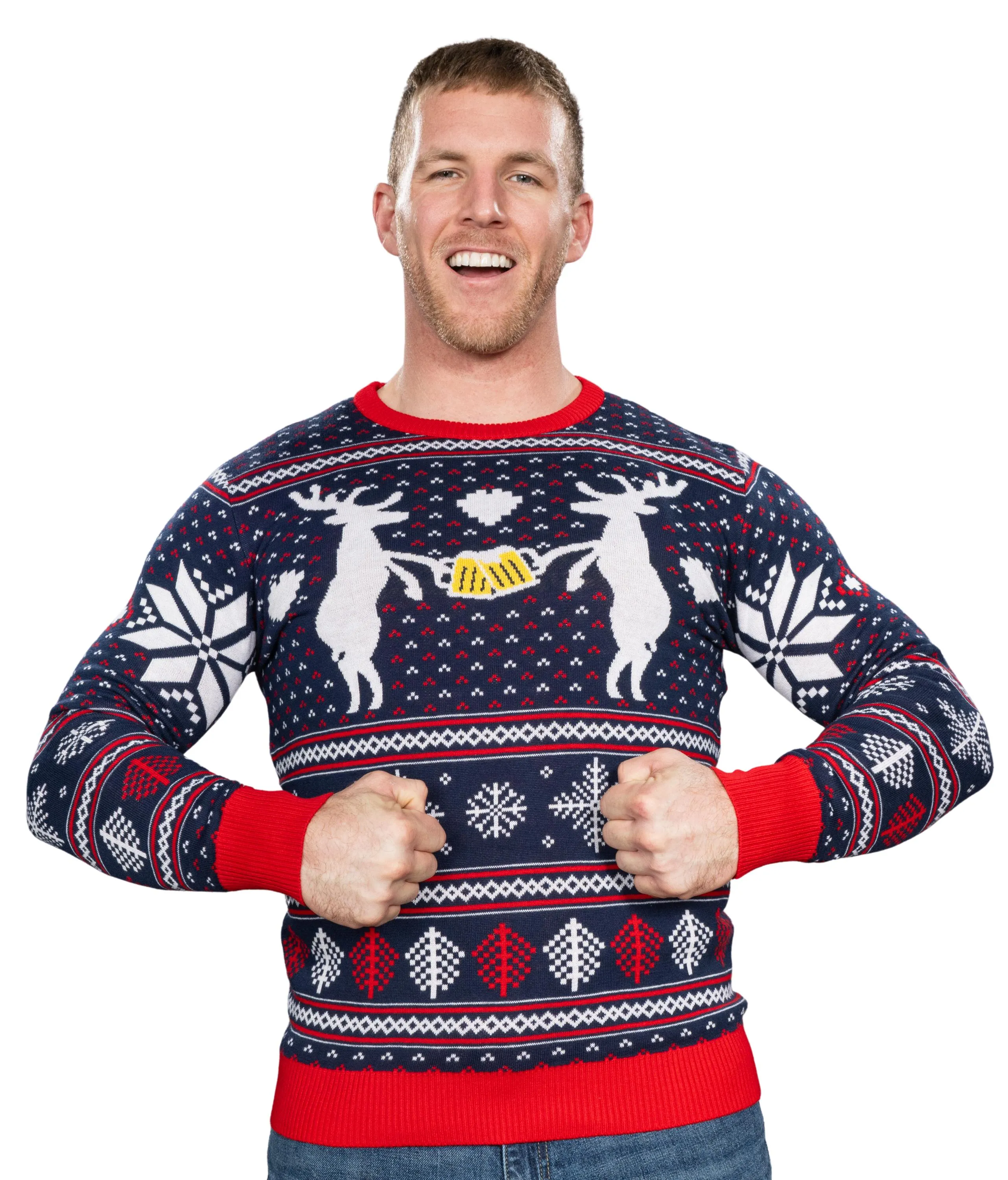 Reindeer Cheers Holiday Season Snowflakes Adult Unisex Fully Knitted Ugly Christmas Sweater