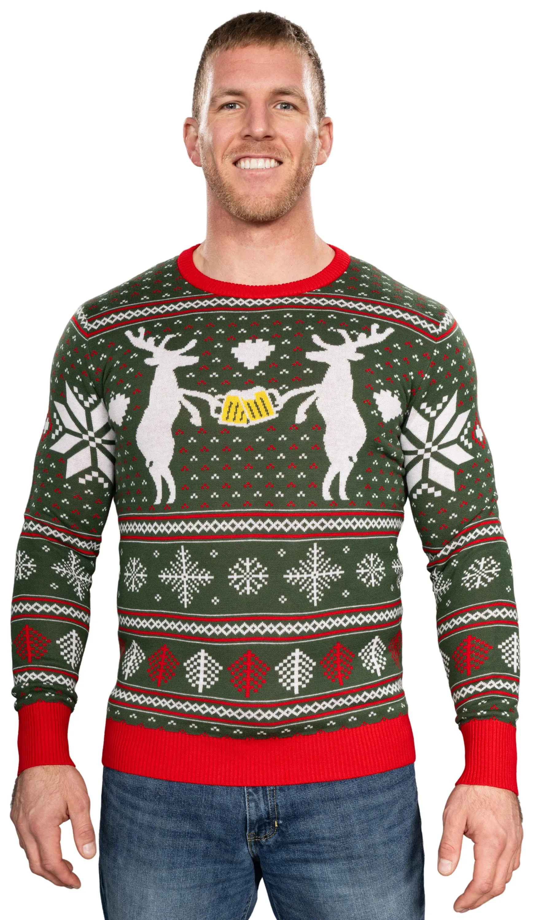 Reindeer Cheers Holiday Season Snowflakes Adult Unisex Fully Knitted Ugly Christmas Sweater