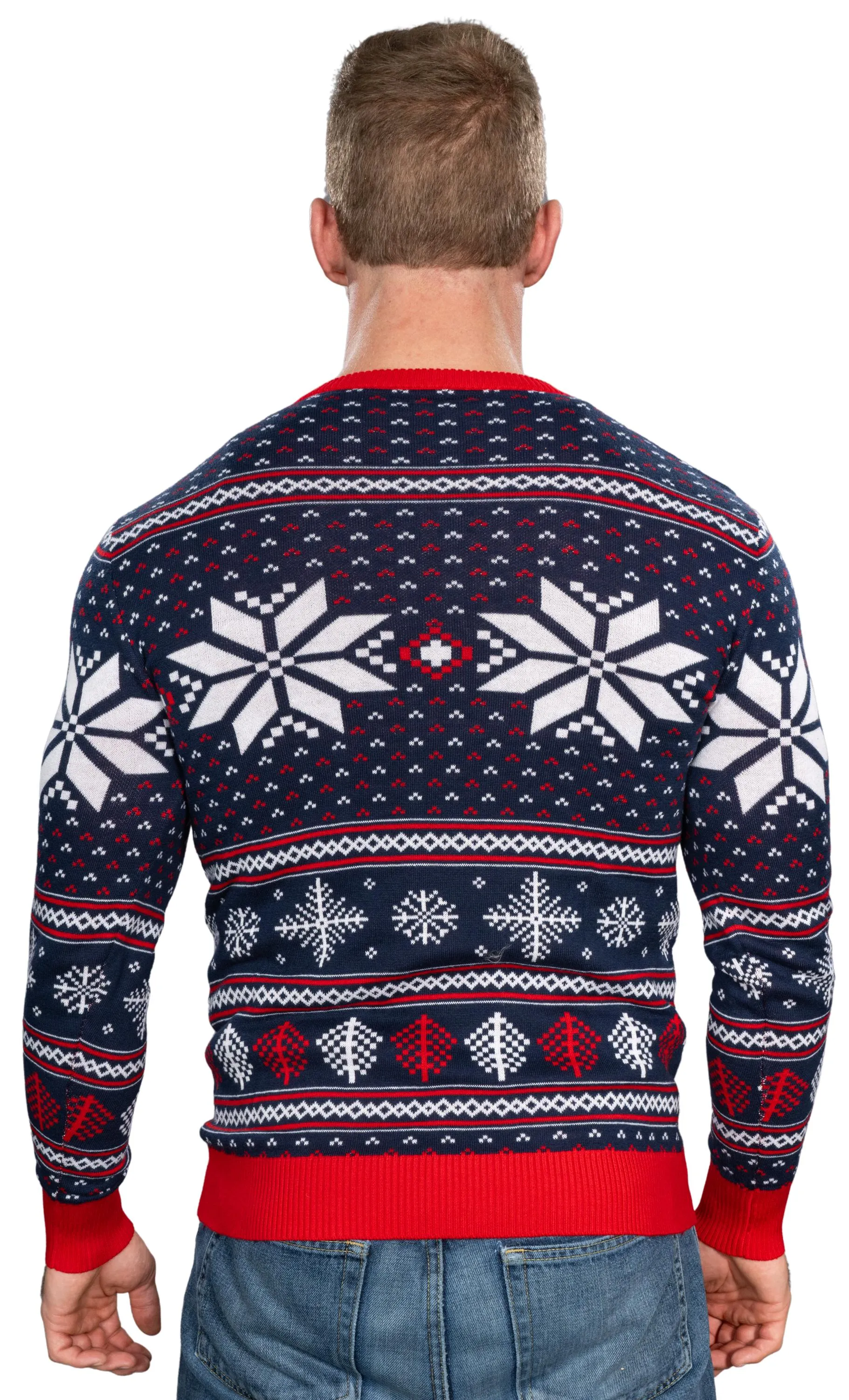 Reindeer Cheers Holiday Season Snowflakes Adult Unisex Fully Knitted Ugly Christmas Sweater