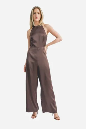 Sage the Label Flawless Halter Jumpsuit Chocolate