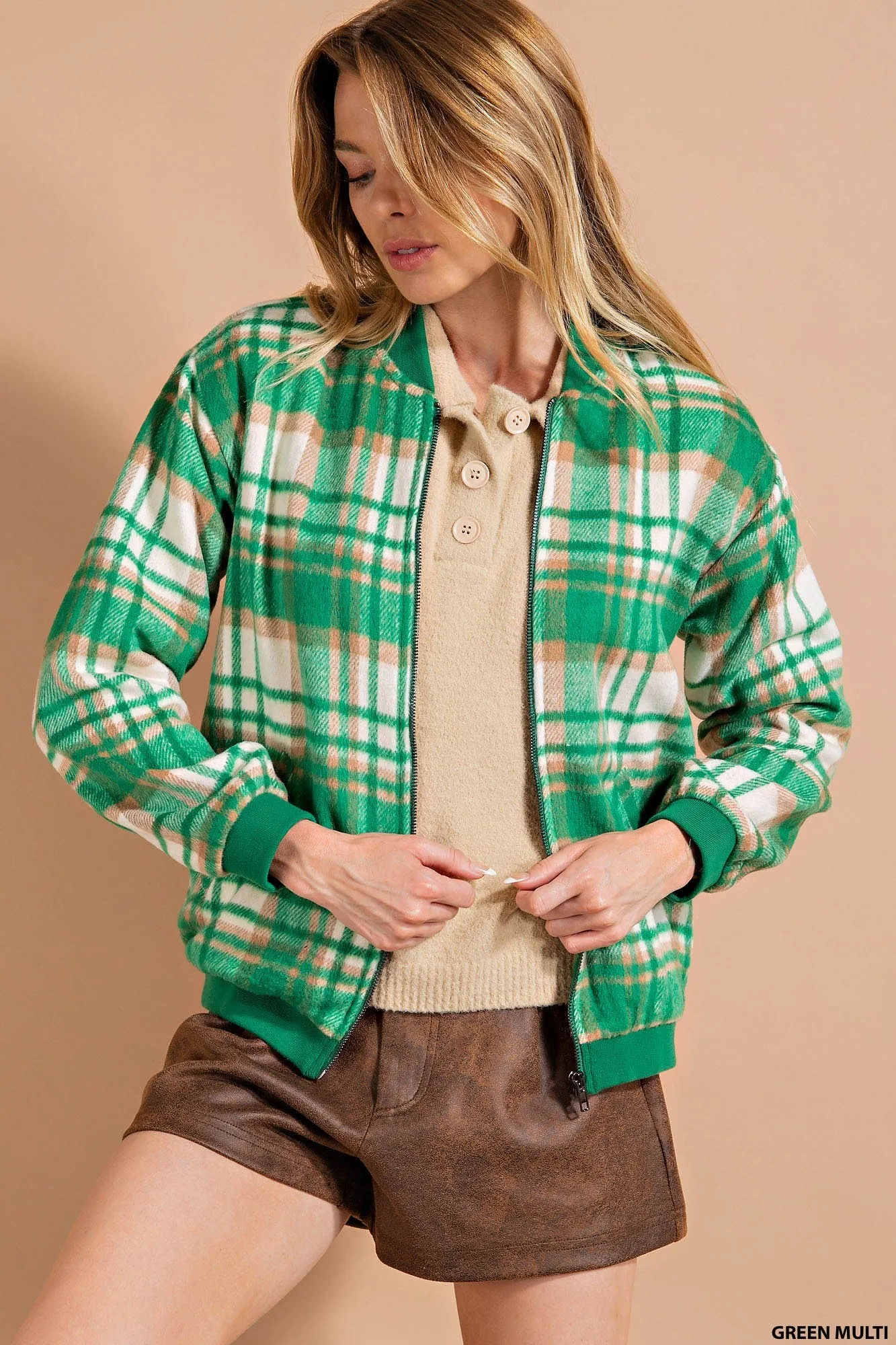 Sassy Lass Plaid Bomber Jacket