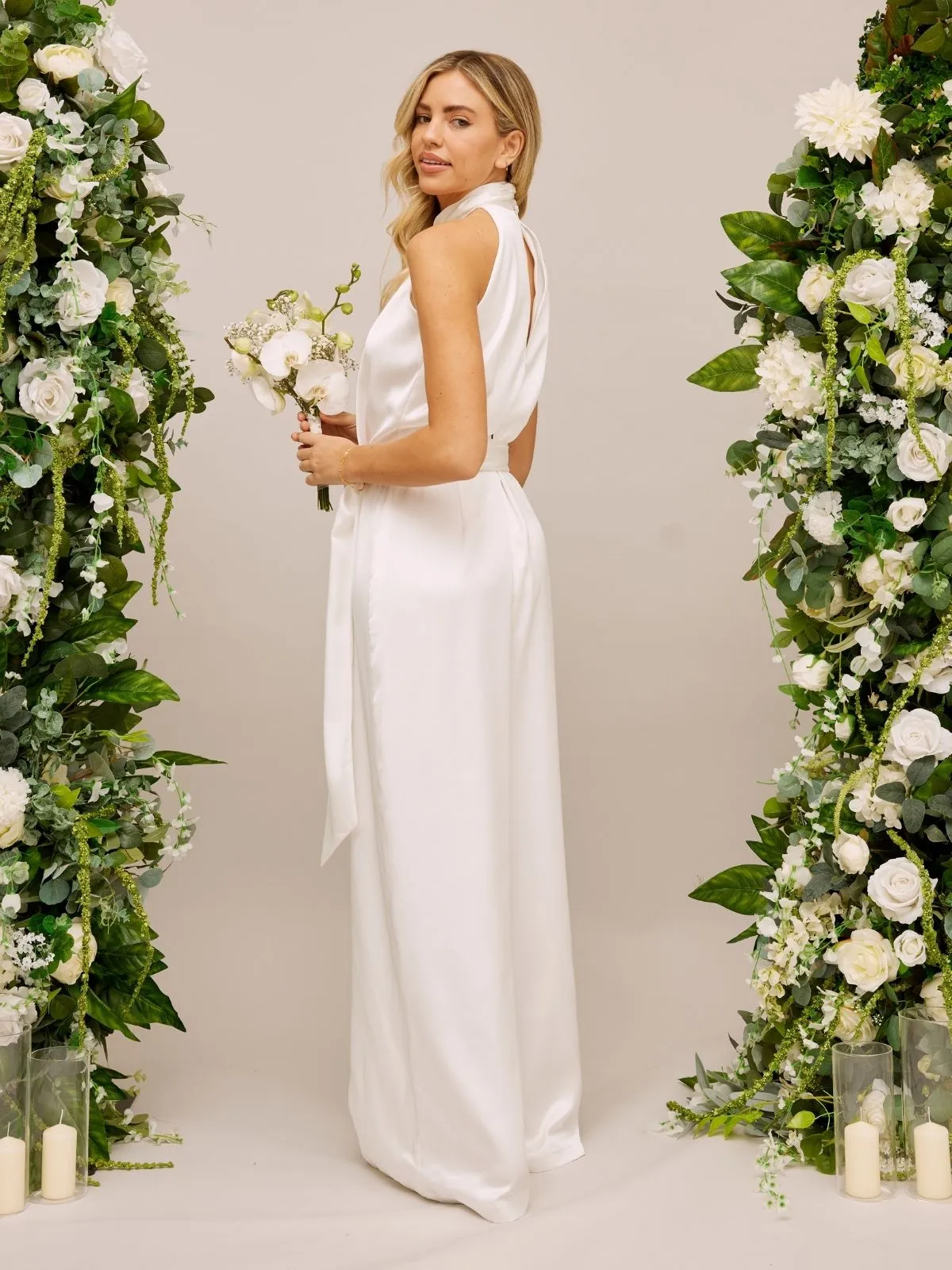 Satin Halter Bridal Jumpsuit / Ivory