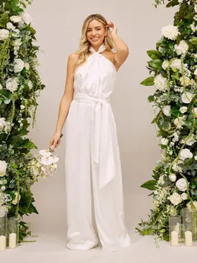 Satin Halter Bridal Jumpsuit / Ivory