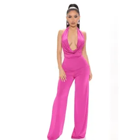 Silky Deep V-Neck Sleeveless Backless Wide Leg Jumpsuits