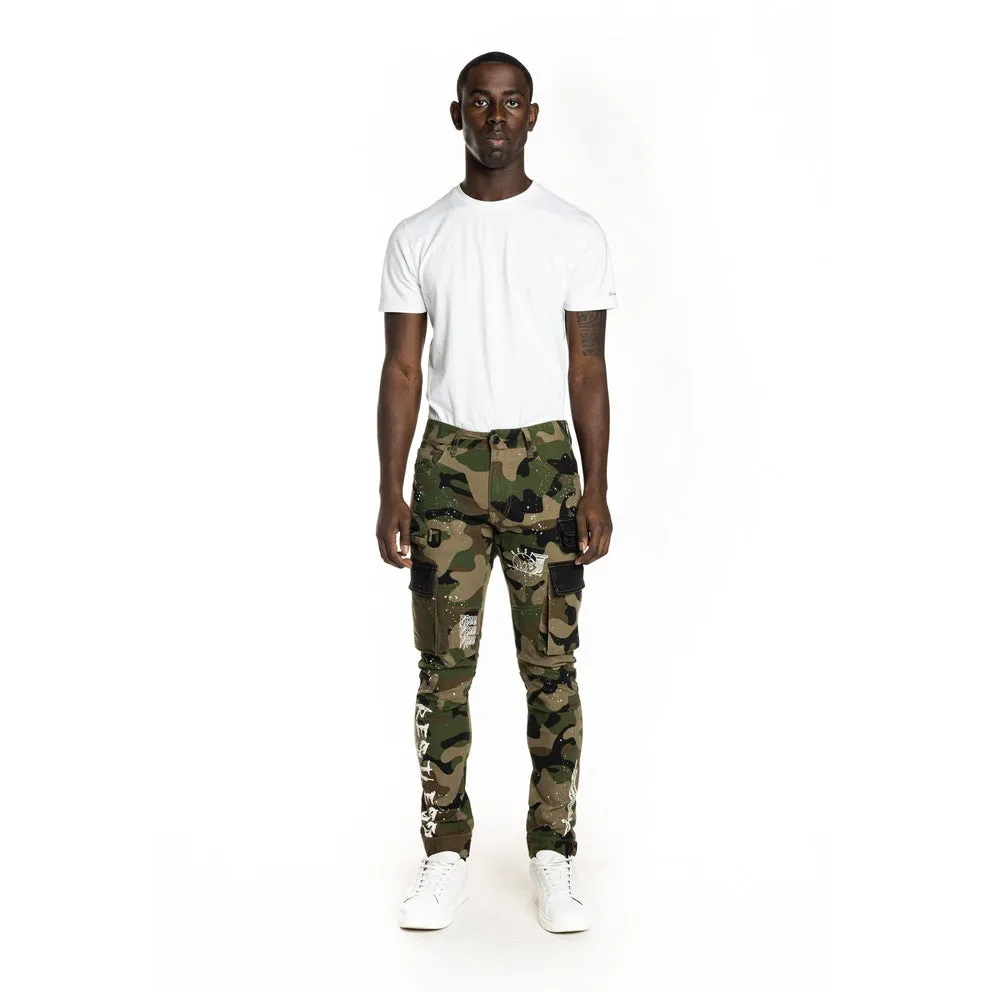 Slim Tapered Utility Fashion Cargo Twill Pants - Wood Camo