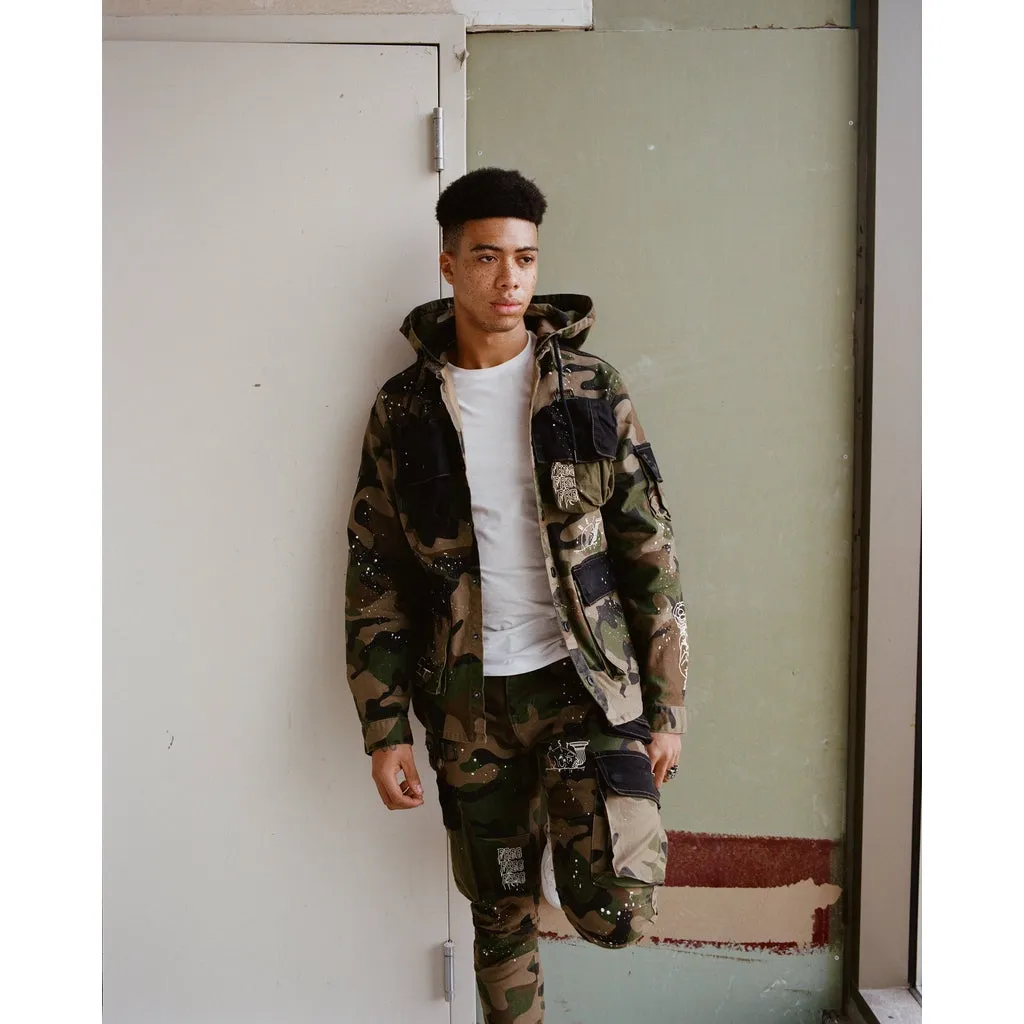 Slim Tapered Utility Fashion Cargo Twill Pants - Wood Camo