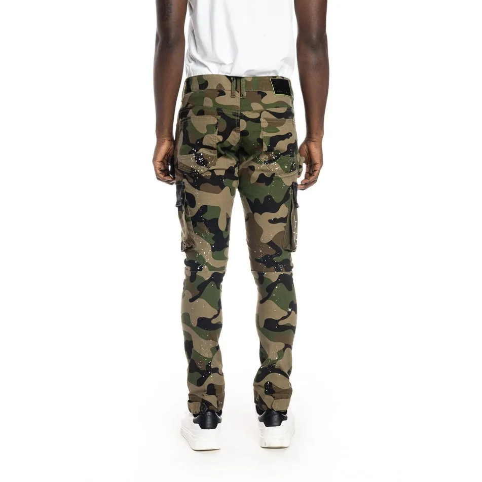 Slim Tapered Utility Fashion Cargo Twill Pants - Wood Camo