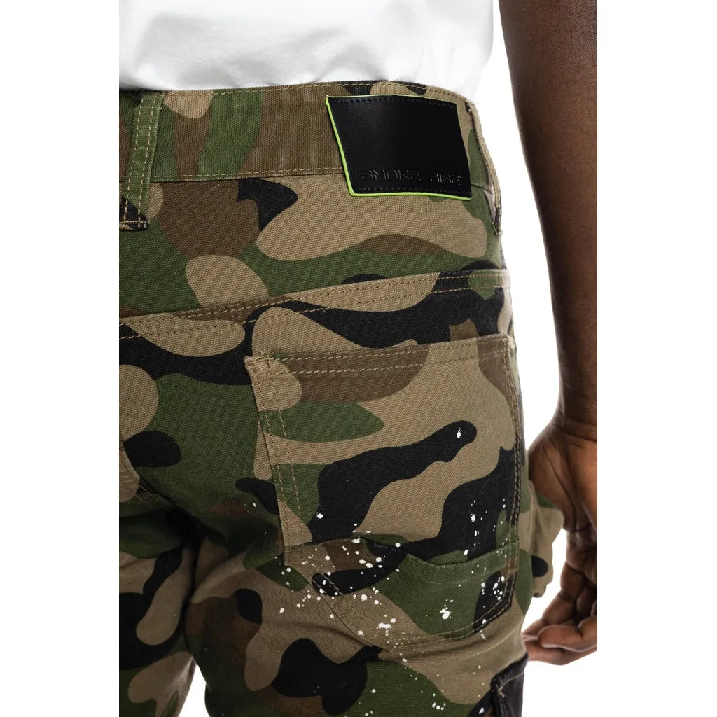 Slim Tapered Utility Fashion Cargo Twill Pants - Wood Camo