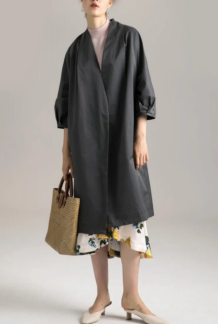 Spring Belted Half-Sleeves Buttonless Mid-Length Coat