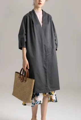 Spring Belted Half-Sleeves Buttonless Mid-Length Coat