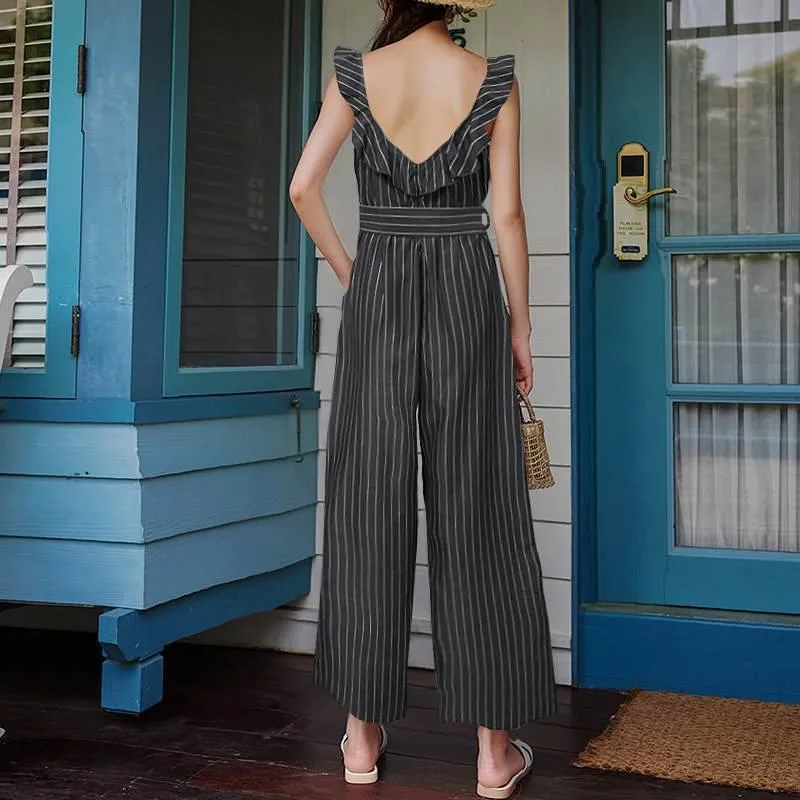 Striped Summer Vintage Jumpsuits For Women