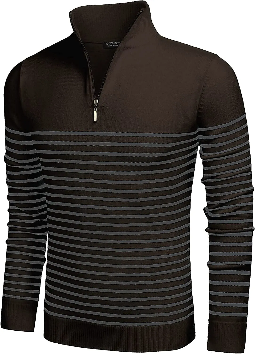 Striped Zip Up Mock Neck Pullover Sweaters (US Only)