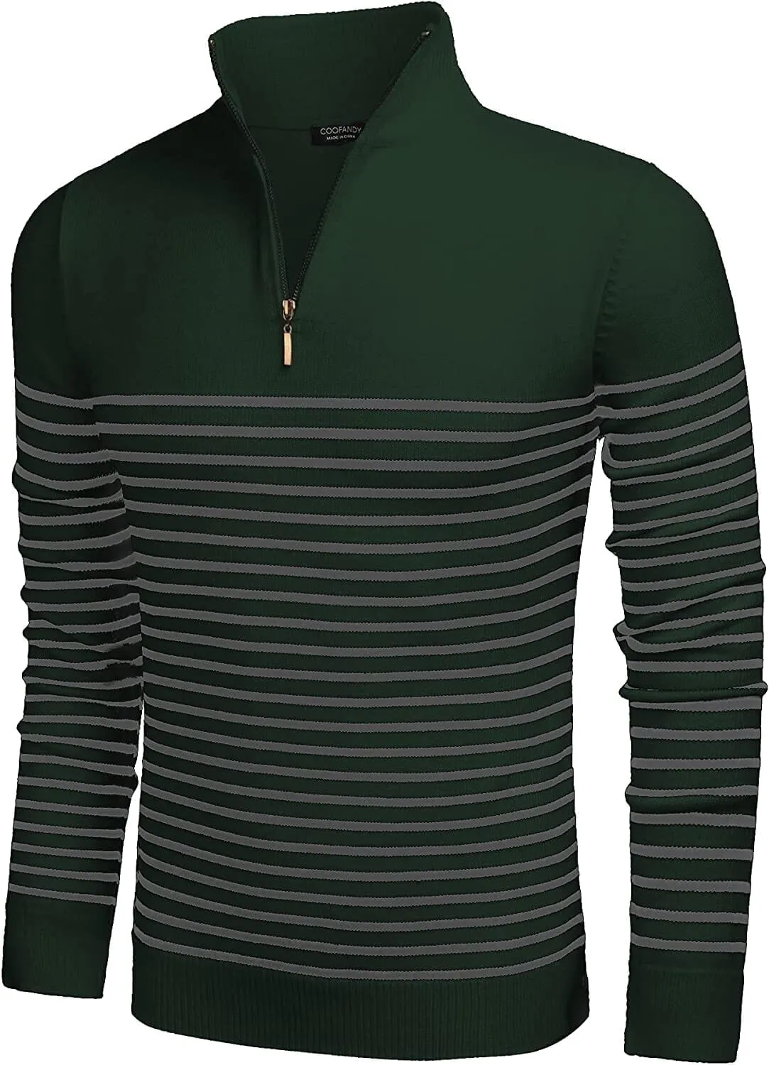 Striped Zip Up Mock Neck Pullover Sweaters (US Only)