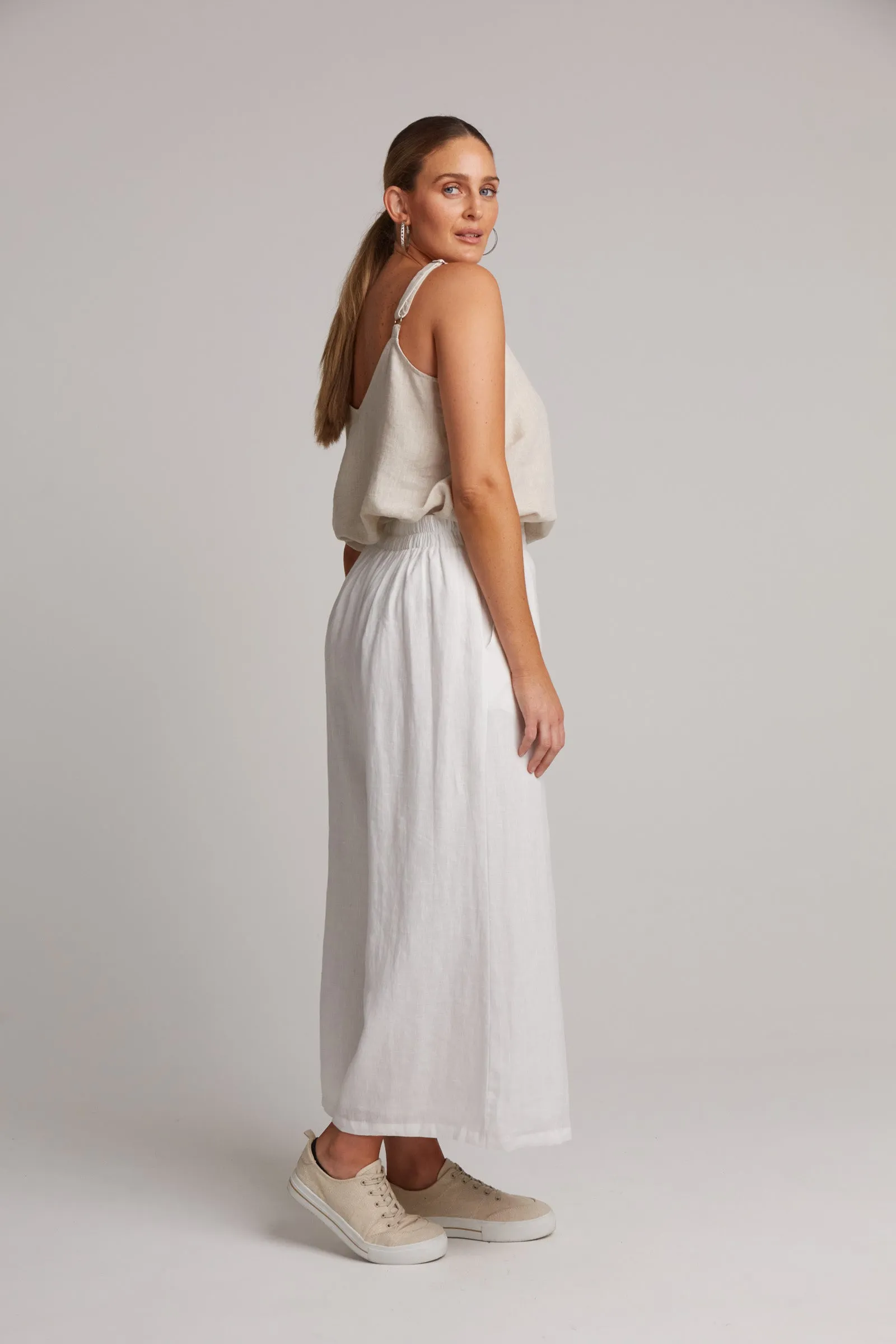 Studio Crop Linen Pant - White Salt