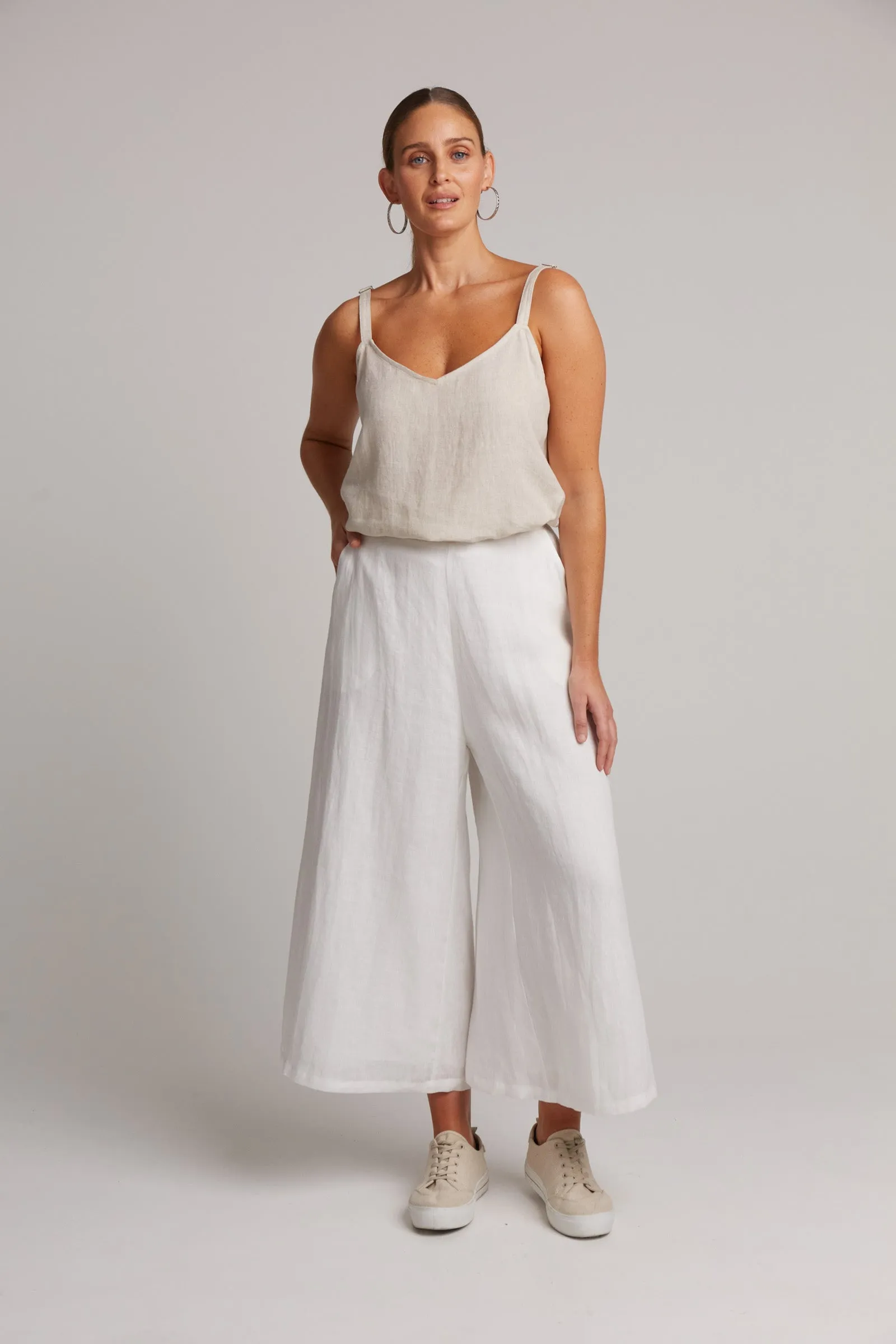 Studio Crop Linen Pant - White Salt