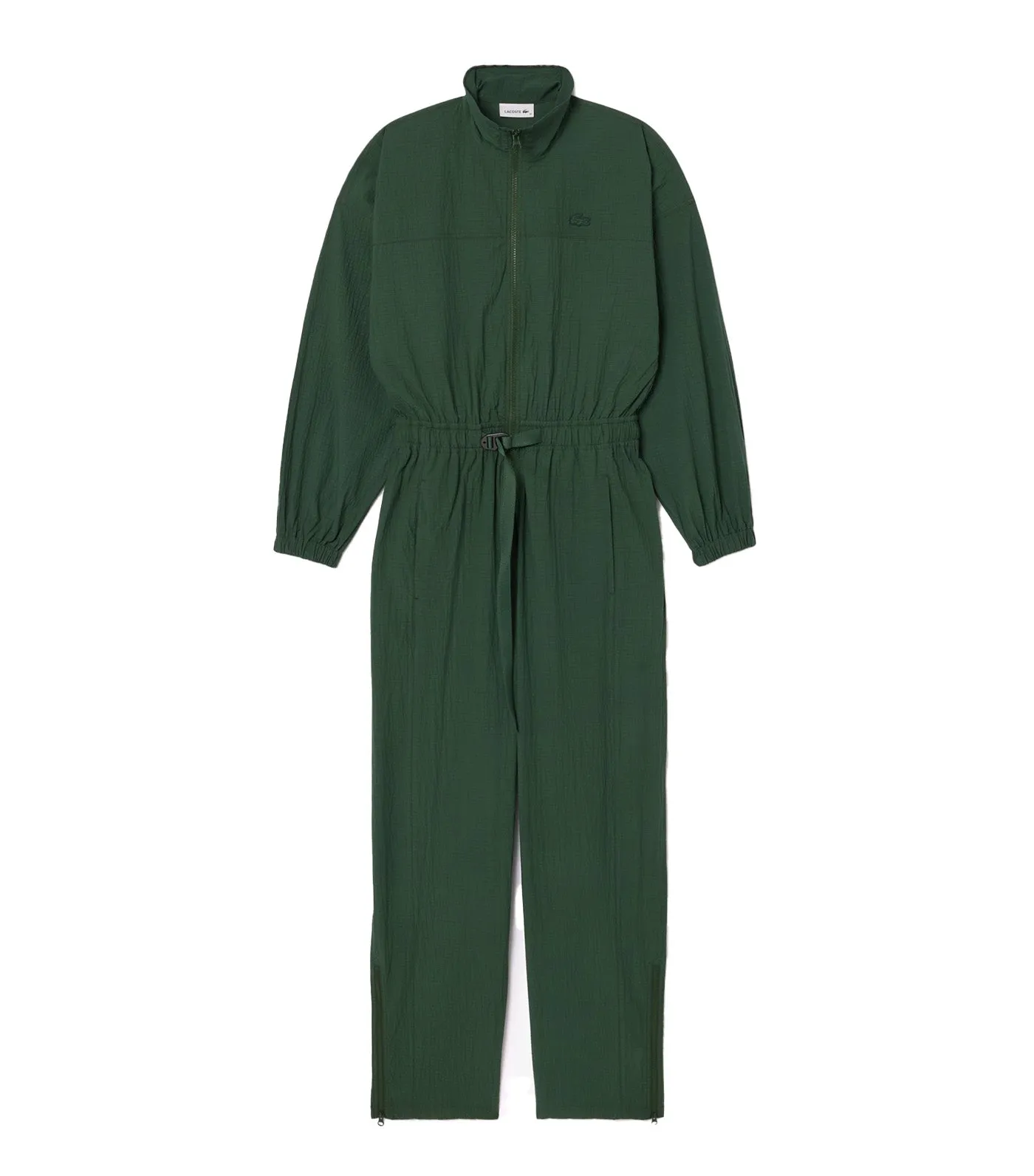 Textured Belted Zip Neck Jumpsuit Sequoia