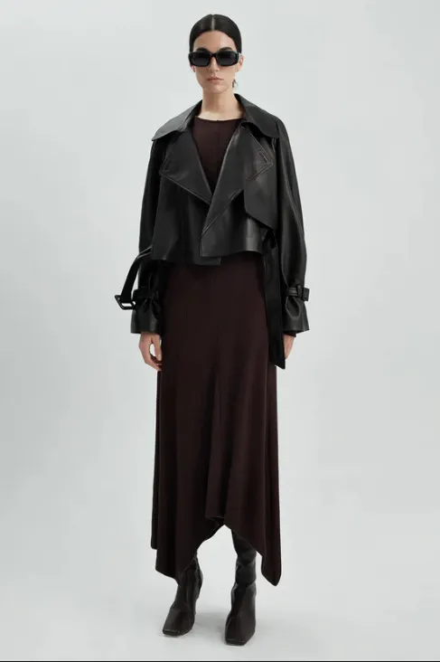 The Cropped Leather Trench, Hatti Coat - black