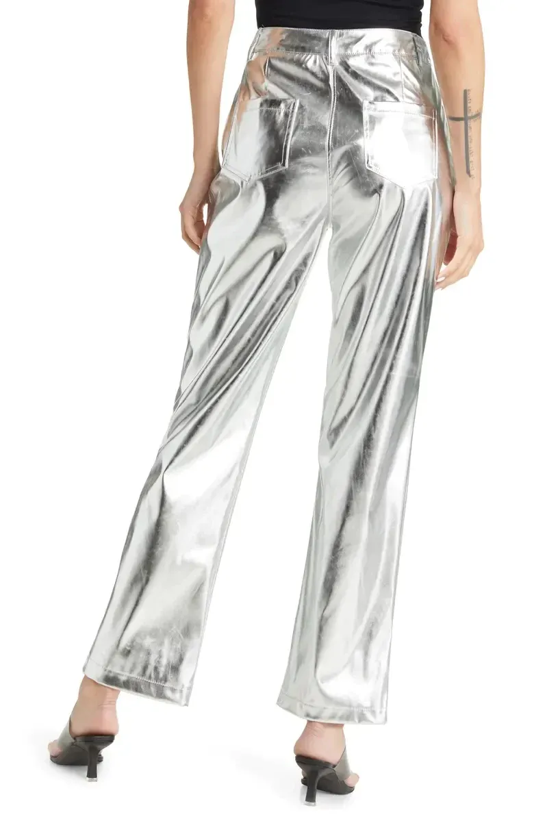 The Kylie Metallic Silver Straight Leg Pants