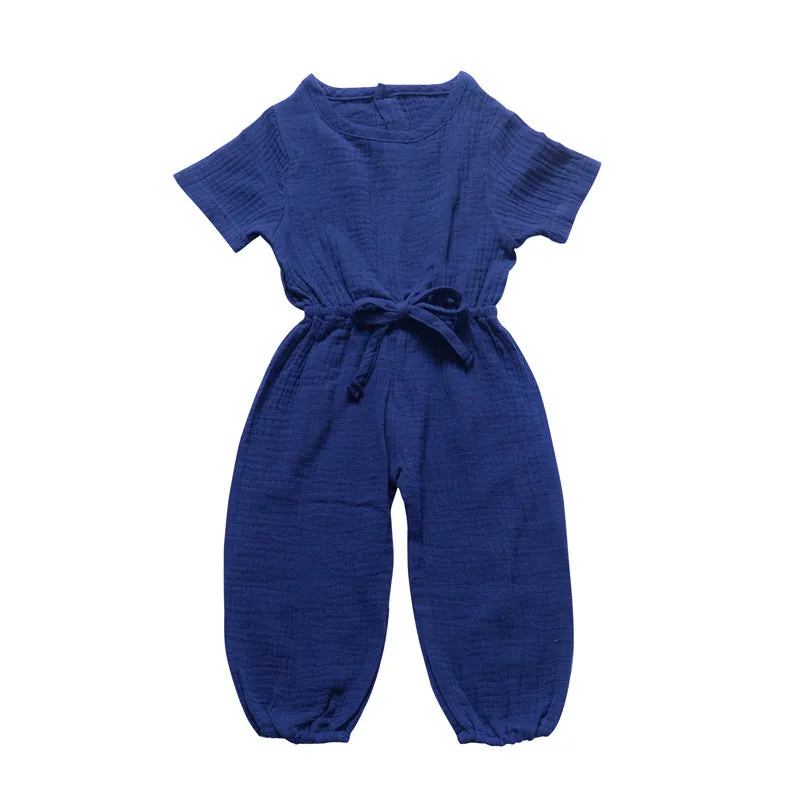 Toddler Baby Girl Summer Fall Basic Cotton Linen Romper Jumpsuit