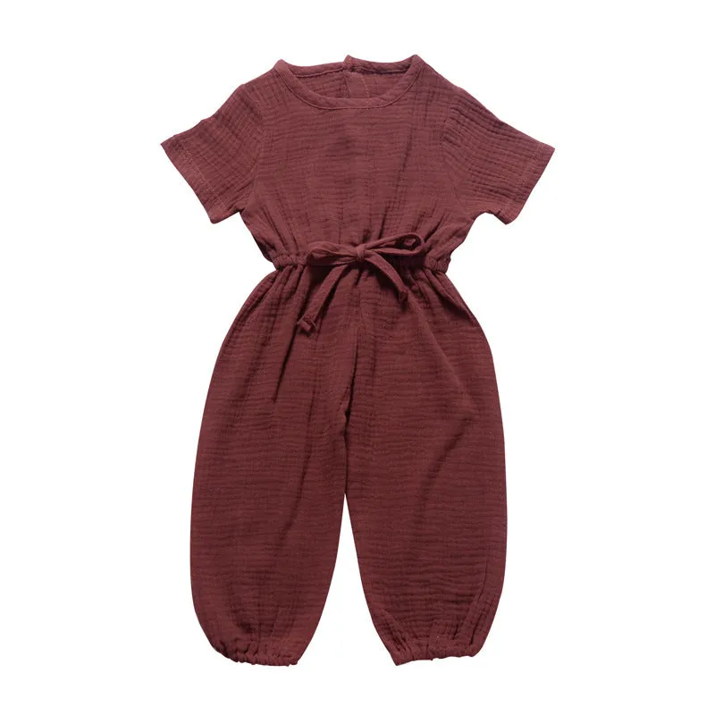 Toddler Baby Girl Summer Fall Basic Cotton Linen Romper Jumpsuit